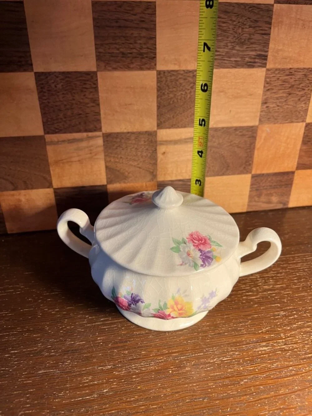 Edwin M Knowles Floral Sugar Bowl A890, with crazing